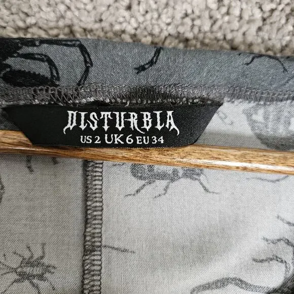 Disturbia Dress Womens 2 Gray Parasite Smock Mini Insects AOP Goth Feminine - Picture 3 of 16